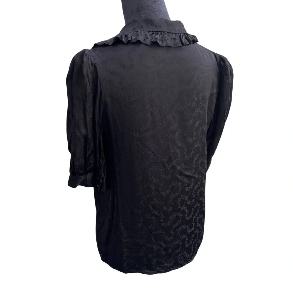 Sandro Black Floral Patterned Satin Top - Picture 4 of 9